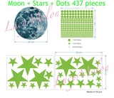 Glow In The Dark Moon Stars Dots Space Solar System Wall Sticker Kids unicorn