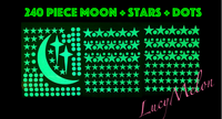 240 Pc Skinny Moon + Stars + Dots Glow in the Dark