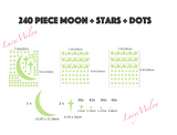 240 Pc Skinny Moon + Stars + Dots Glow in the Dark