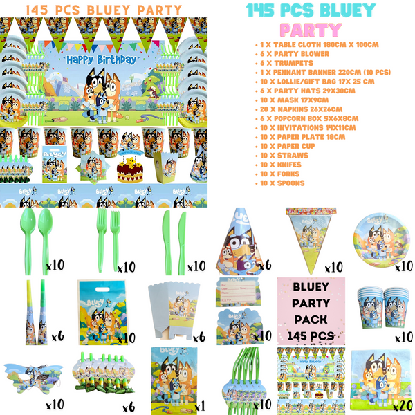 Bluey Bingo Party Decorations Balloons Banner Tableware Supplies Bags Party  Pack